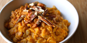 Pumpkin spice crockpot oatmeal is quick and easy to prepare. It's perfect for a fall breakfast of brunch.