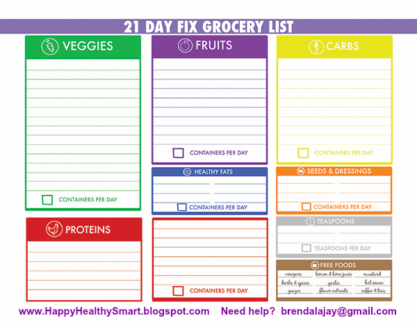 Printable grocery list for 21 Day Fix. For 21 Day Fix support contact Brenda Ajay, YouLikeNew.com brenda@youlikenew.com