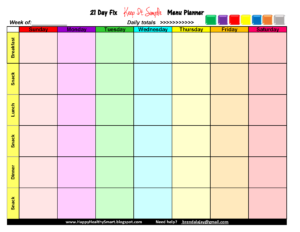21 Day Fix meal planner you can edit and print. Right click on image and download it to your computer. When you re-open it from your desktop, you will be able to edit it with your own information. For support contact brenda@YouLikeNew.com Brenda Ajay