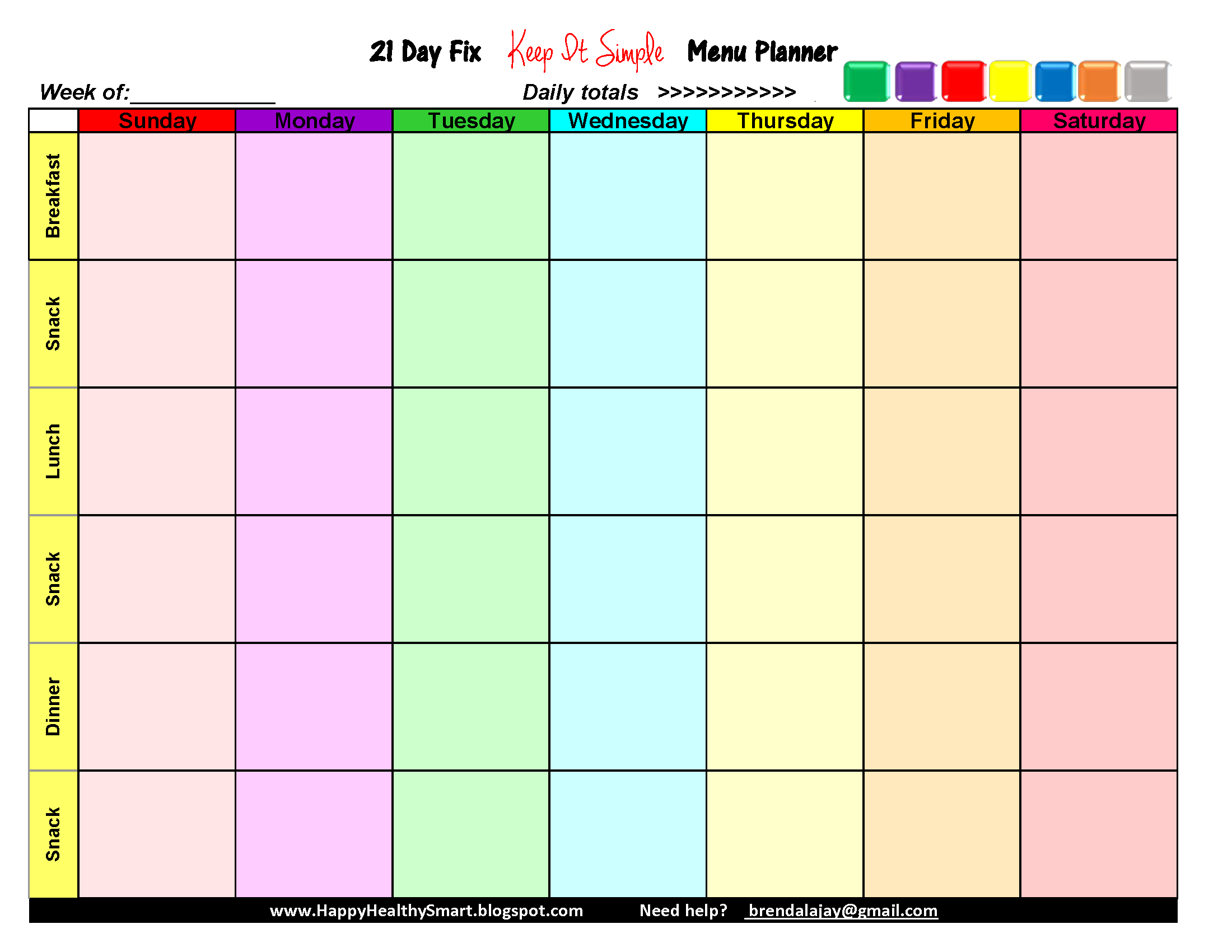 21 Day Fix meal planner you can edit and print. Right click on image and download it to your computer. When you re-open it from your desktop, you will be able to edit it with your own information. For support contact brenda@YouLikeNew.com Brenda Ajay
